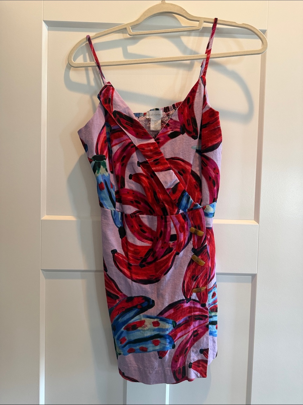 House of Harlow 1960 Pink Mini Dress with Red & Blue Banana Print